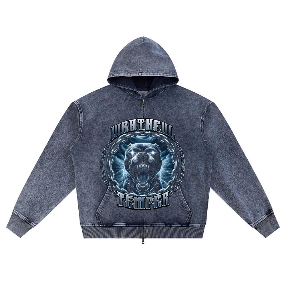 

DTG print Knitted Denim Zip-Up Hoodie Vintage Graphic Brother Print Zipper Hoodies XL