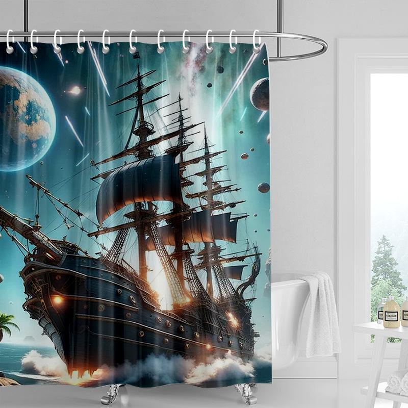 Nordisk minimalistisk duschdraperi med havslivstema, vattentätt badrumsduschdraperi, rumsavdelare, heminredning 180x180cm