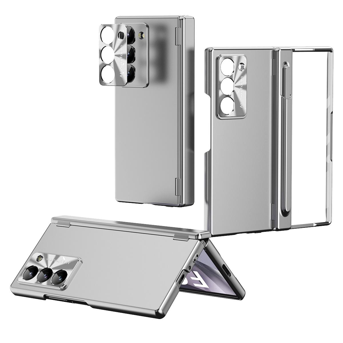 

For Samsung Galaxy Z Fold6 5G Phone Case Hard PC Phone Cover with Tempered Glass Film/Stylus Silver