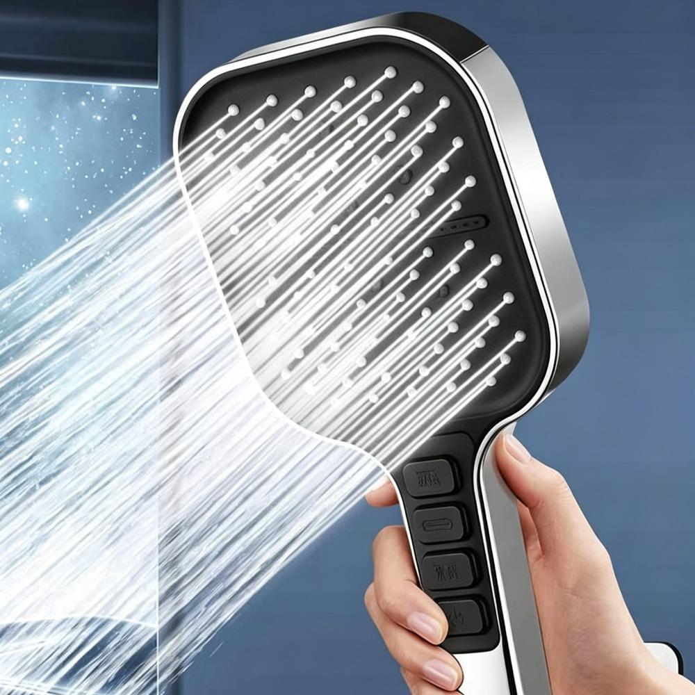 Large Panel Shower Head 7 Adjustable Modes High Pressure Boost One Click Shut Off with 1.5M Hose and Wall Bracket Set