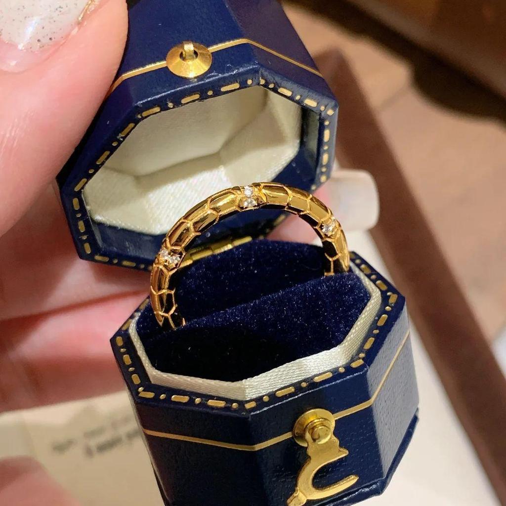 High-End Zodiac Snake Diamond Bangle & Ring Set for Women - Minimalist New Year of the Snake Style