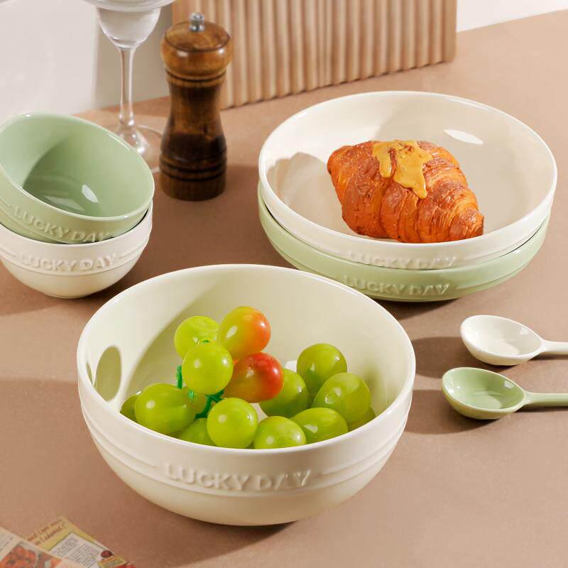 2024 Creative Ceramic Tableware: Thickened Rice Bowl & Deep Soup Plate, Cream Style, Microwave Safe