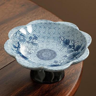 Blue and White Porcelain High-Footed Serving Plate