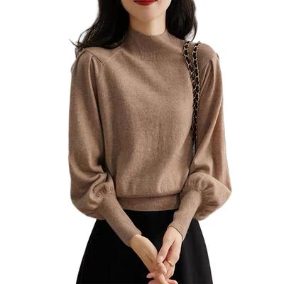 Ishihara Liacceai High Neck Sweater with Puff Knitted Mock Long Loose Perfect for Solid Women's Sleeves, Neck, Sleeves, Fit, Warm, Flattering,