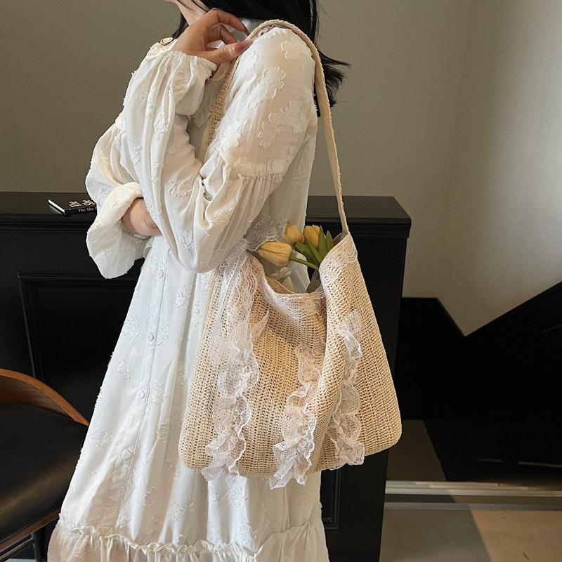 Large Capacity Woven Straw Bag Women's Summer New Casual Shoulder Bag Seaside Vacation Wind Beach Bag