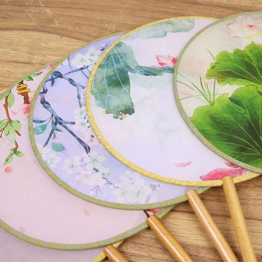 1PC Chinese Style Hand Fan Cute Mini Travel Portable Fan Round Shape Cloth Fan Bamboo Handle with Tassel Home Decoration