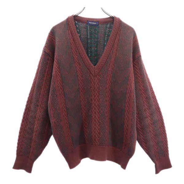 Yves Saint Laurent 90s Wool Overall Handle Long Sleeve V Neck Sweater Men's Used