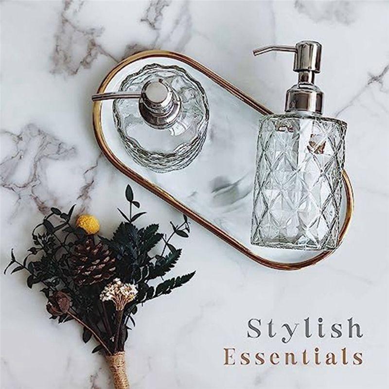 Aug. 1 PCS Diamond Embossed Glass Soap Dispenser With 304 Rustproof Stainless Steel Pump As Shown 17.7X7.6Cm Bathroom Soap Dispe