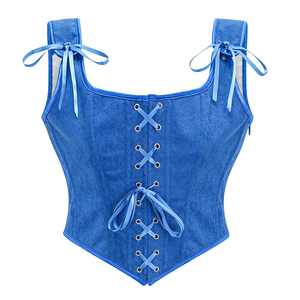 Chaleco Verde Victoriano Vintage Femenino Cierre Lateral y Cordones Delanteros Tank Corsé Punk Gótico Ropa Sexy Corselet Feminino