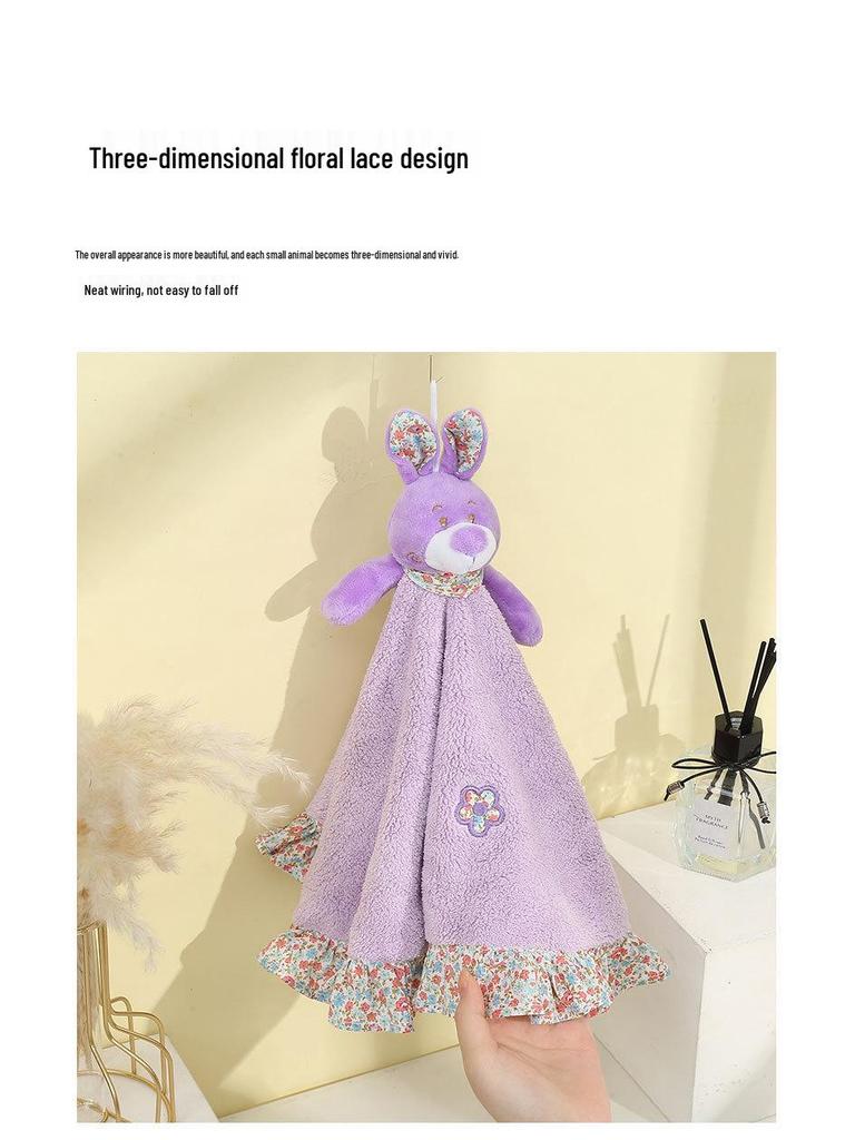Cute Cartoon Animal Coral Fleece Children's Hanging Hand Towel - Thickened and Absorbent