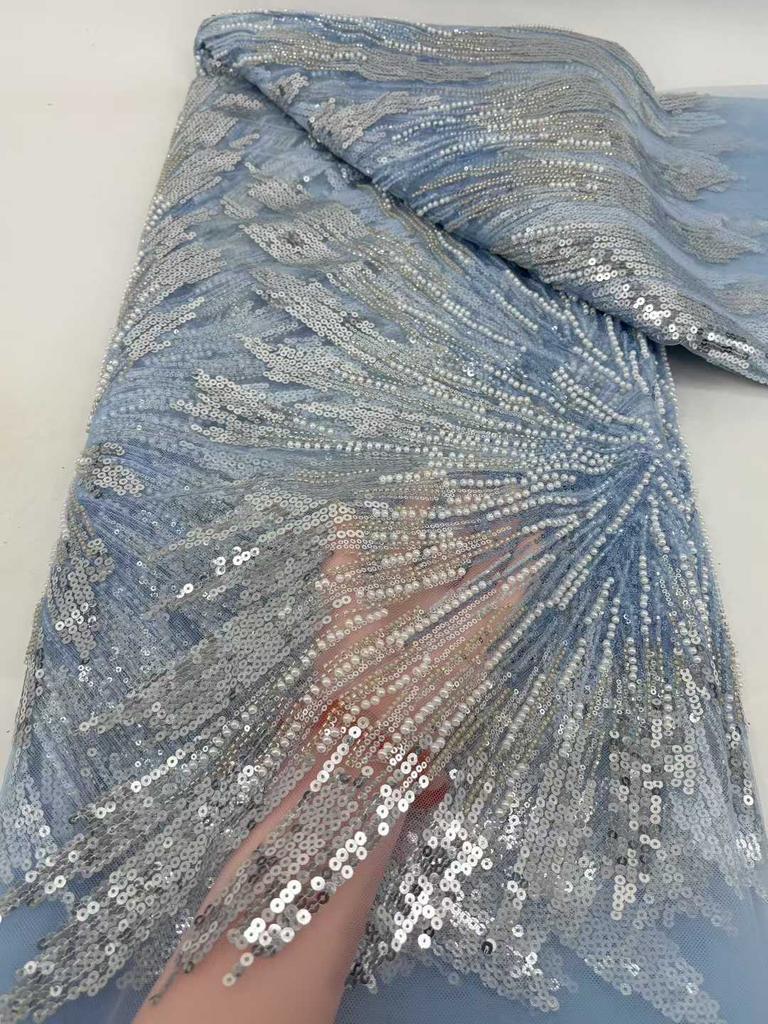 2025 High-quality African Nigerian Elegant Beaded Embroidered Net Fabric French Tulle Lace Fabric With Sequins For Party Wedding