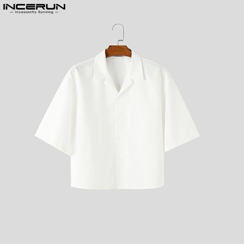 INCERUN 2PCS Men Lapel Neck Short Sleeve Shirt Long Straight Pants Sets Two Pieces Outfits