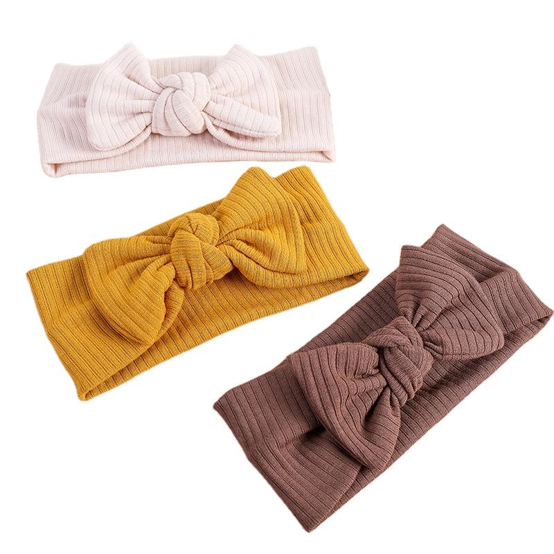2022 Organic Cotton Baby Bow Knot Knitted Ribbed Infant Newborn Headbands for Babies 18 Colors Baby Accessories