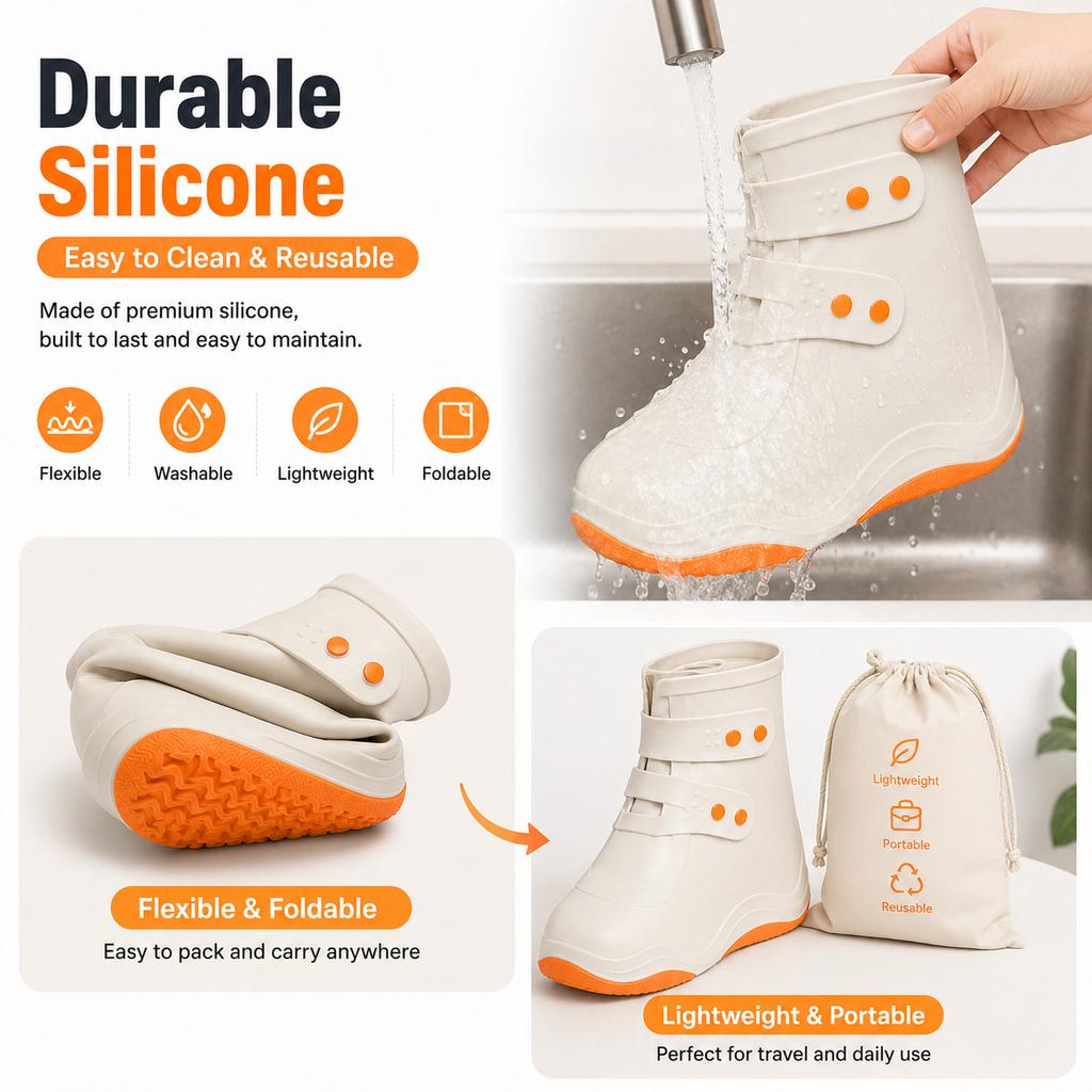 Waterproof Silicone Rain Shoe Covers, Anti-Slip Booties for Men & Women, Easy Clean, Ideal for Hiking, Cycling, Daily Use
