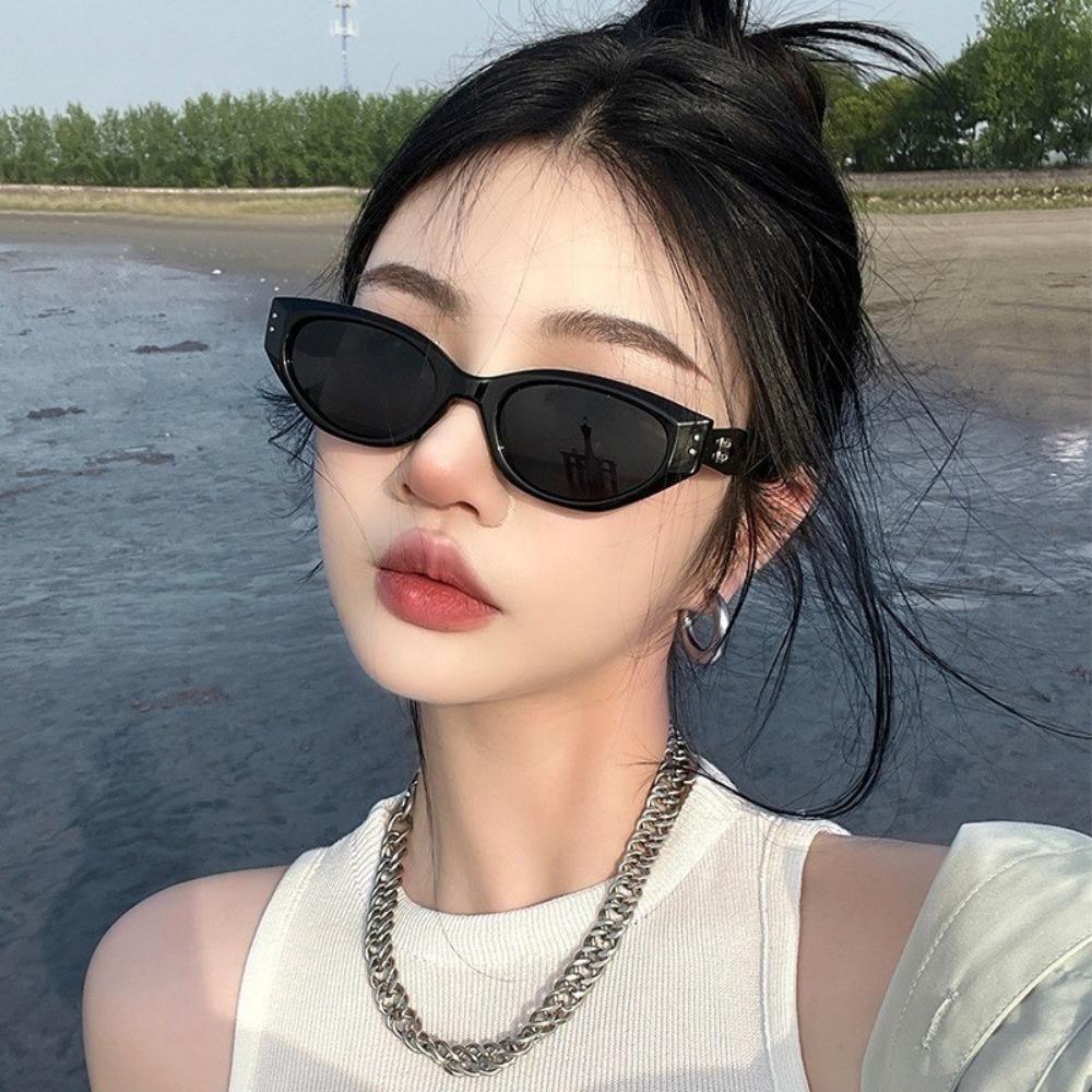 2 Pcs Korean Version Trendy Retro Cat Eye Sunglasses for Women Hip Hop Western Casual Simple Plain Outdoor  Glasses