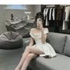 French Daughter One-word Shoulder Dress Women's Summer New Waist Display Design Small A-word Skirt