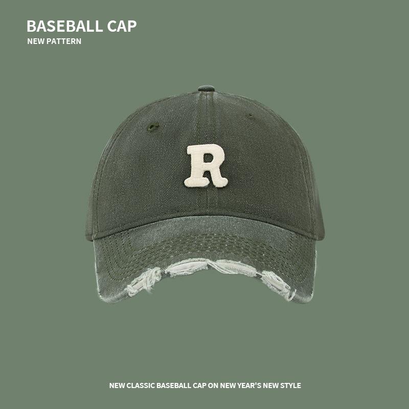 

R standard trendy brand retro ripped washed baseball cap full face protection peaked cap couple versatile sports hat M（56-58cm）