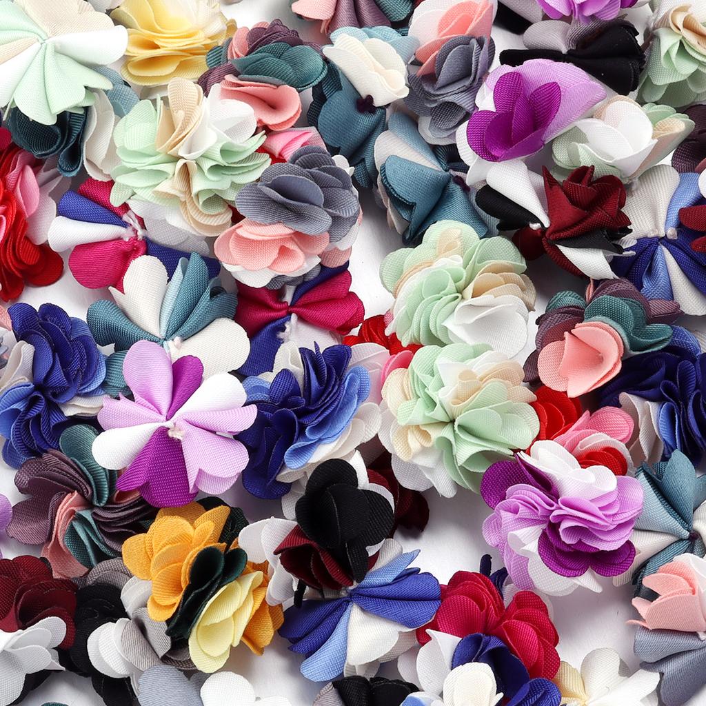 10pcs 2.5cm Cloth Fabric Flower Three Colors Handmade Artificial Flowers For DIY Wedding Party Clothing Headwear Decor Supplies