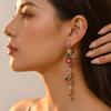 1 Pair Long Flower Drop Earrings Embellished Dangle Earrings  All Seasons Compatible