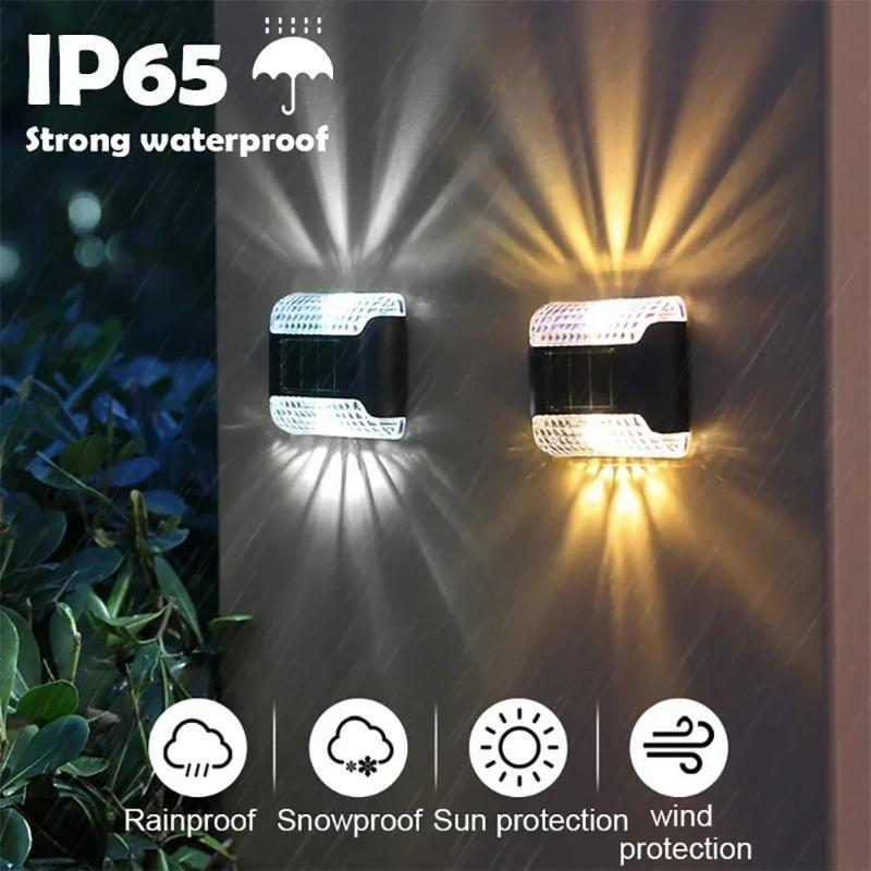 Warm White & White Light Outdoor Solar Wall Lamp Garden Landscape Lighting Courtyard Corridor Walkway Step Deck Stairs LED Night Iight Christmas Decor