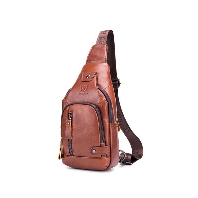2024 New 100% Cowhide Leather Casual Fashion Crossbody Chest Bag Men's Leather Bag USB Charging Travel Shoulder Bag Daypack Male