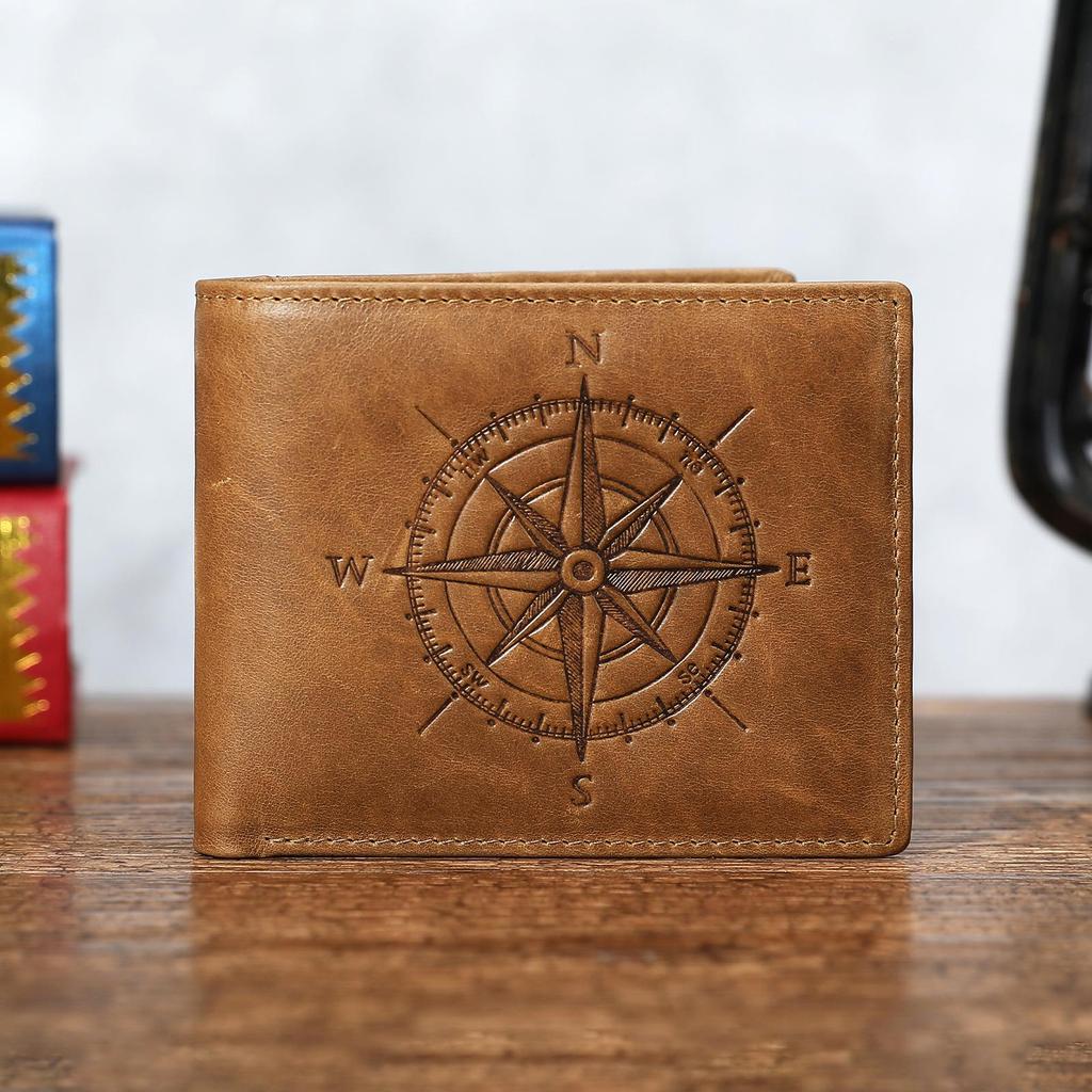 Men's Retro RFID Leather Wallet - Crazy Horse Genuine Leather, Anti-Theft, Embossed Card Holder, US Dollar Large Bill.