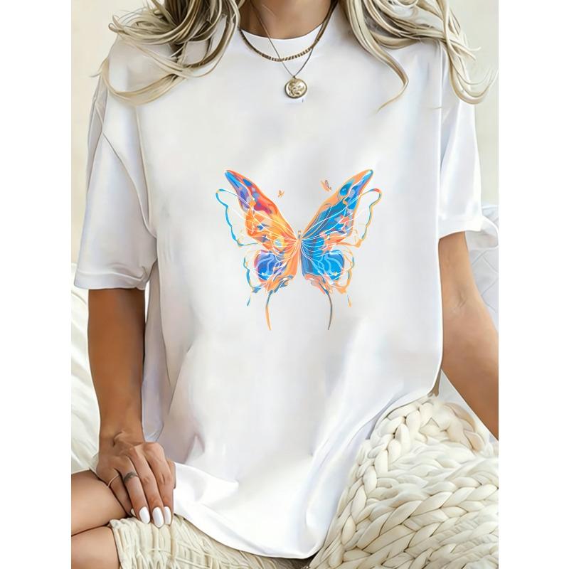 Übergroßes T-Shirt-Kleid Schwarz Bunter Schmetterlingsdruck Lässige Kleidung Für Frauen Sommer-Outfit Streetwear Mode Trendiger Look