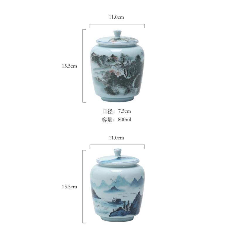 Creative Ceramic Tea Caddy Landscape Flower Decoration Jar Multifunctional Sealed Coffee Beans Nut Medicinal Herb Storage Box