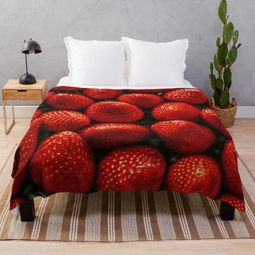 Fresh Strawberry Fruit Flannel Throw Blanket For Sofa Couch Bed Living Room Blanket King Queen Size Super Soft Warm Lightweight