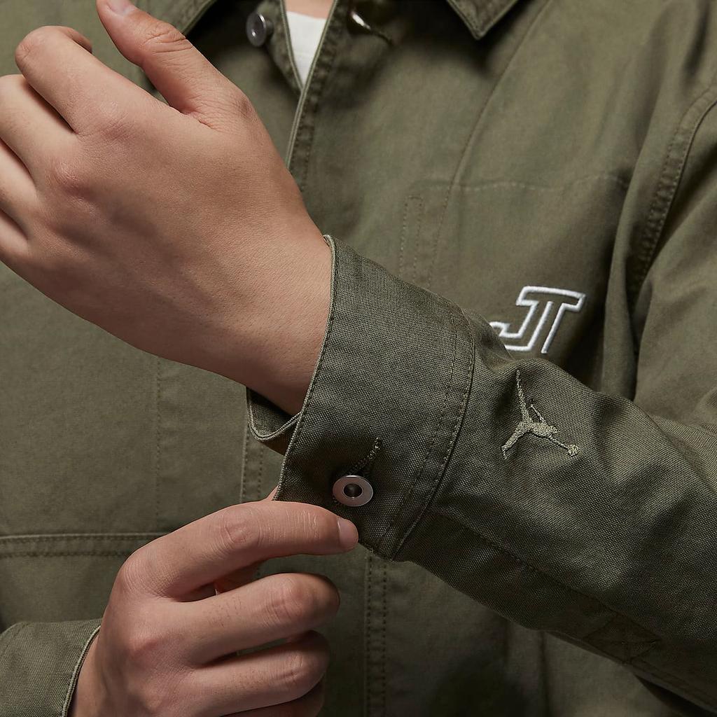 Jordan Tatum Chicago Solid Color Polo Comfortable Long Sleeve Jacket Men Jacket Olive-Green HM3881-222