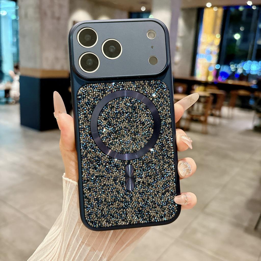 Glitter Diamond Rhinestone Phone Case for iPhone 17 16 15 14 Pro Max Air Shiny Bling Wireless Charging Magnetic Shockproof Cover