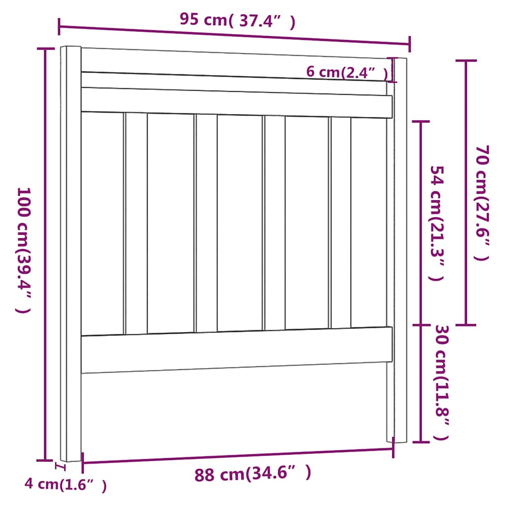 Vidaxl Bed Headboard, 95X4X100 Cm, Solid Pine Wood