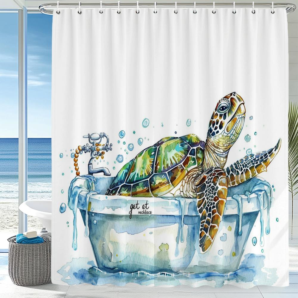 

Blue Sea Turtle Printing Shower Curtain, Bathroom Decorative Shower Curtain, Waterproof Shower Curtain With Hooks W60H190(CM)-1 Pcs