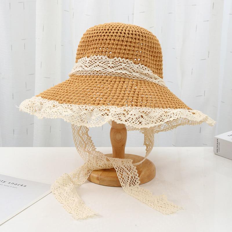 Summer Bow Sun Hat Female, Seaside Beach Vacation Sun Hat Outdoor Big Brim Sun Hat Sweet Straw Hat