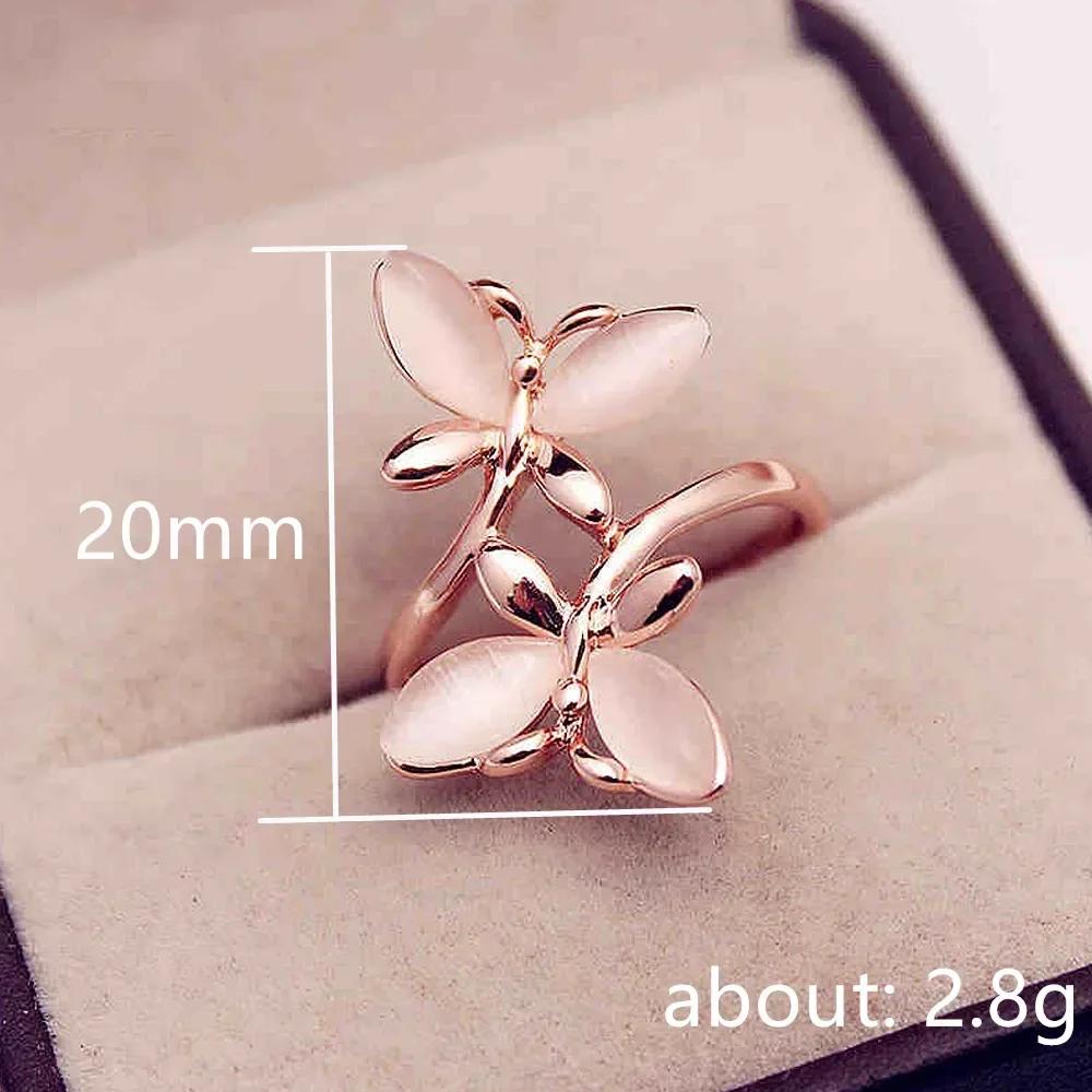 Rose Gold Color Butterfly Finger Ring for Female Romantic Bridal Wedding Ceremony Party Accessories Women Fashion Jewelry