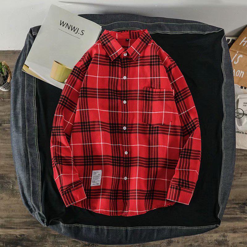 Men's Plaid Long Sleeve Shirt: Spring/Autumn Student Loose-Fit Button-Down Jacket - Hong Kong & Korean Style Trend