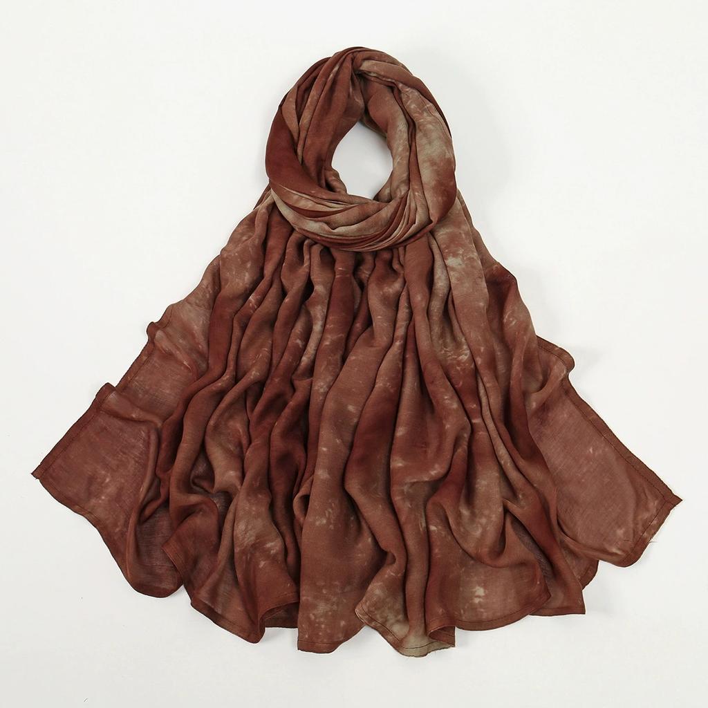 190*90Cm Big Size Modal Cotton Hijab Women Tie-Dye Scarf Double Stitching Shawl Muslim Gradient Plain Cotton Rayon Headscarf