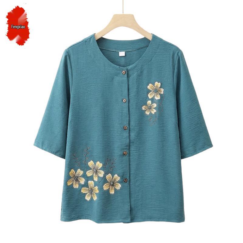 Elderly Women s Summer Floral Print Blouse & Pants Set 5XL