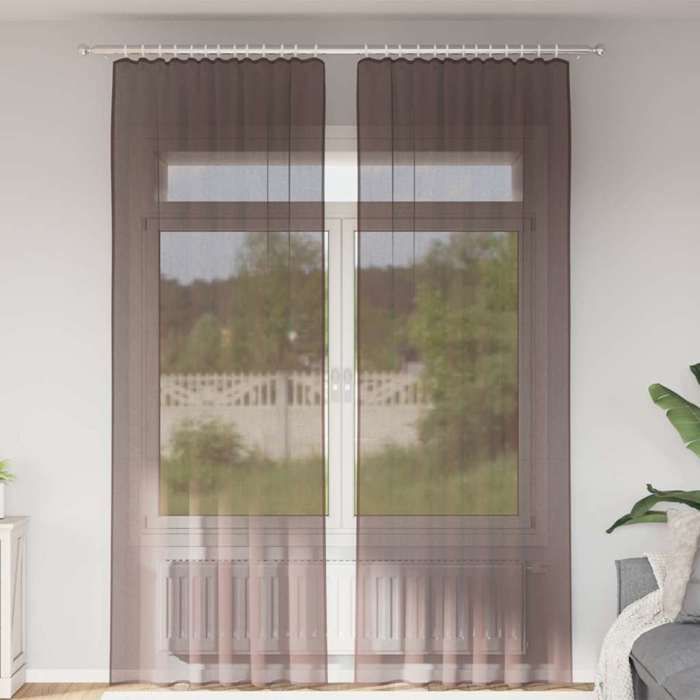 VidaXL Rideaux en voile avec passants 2 pcs marron, rideau en filet, rideau transparent, voile de fenêtre, traitement de 4102265