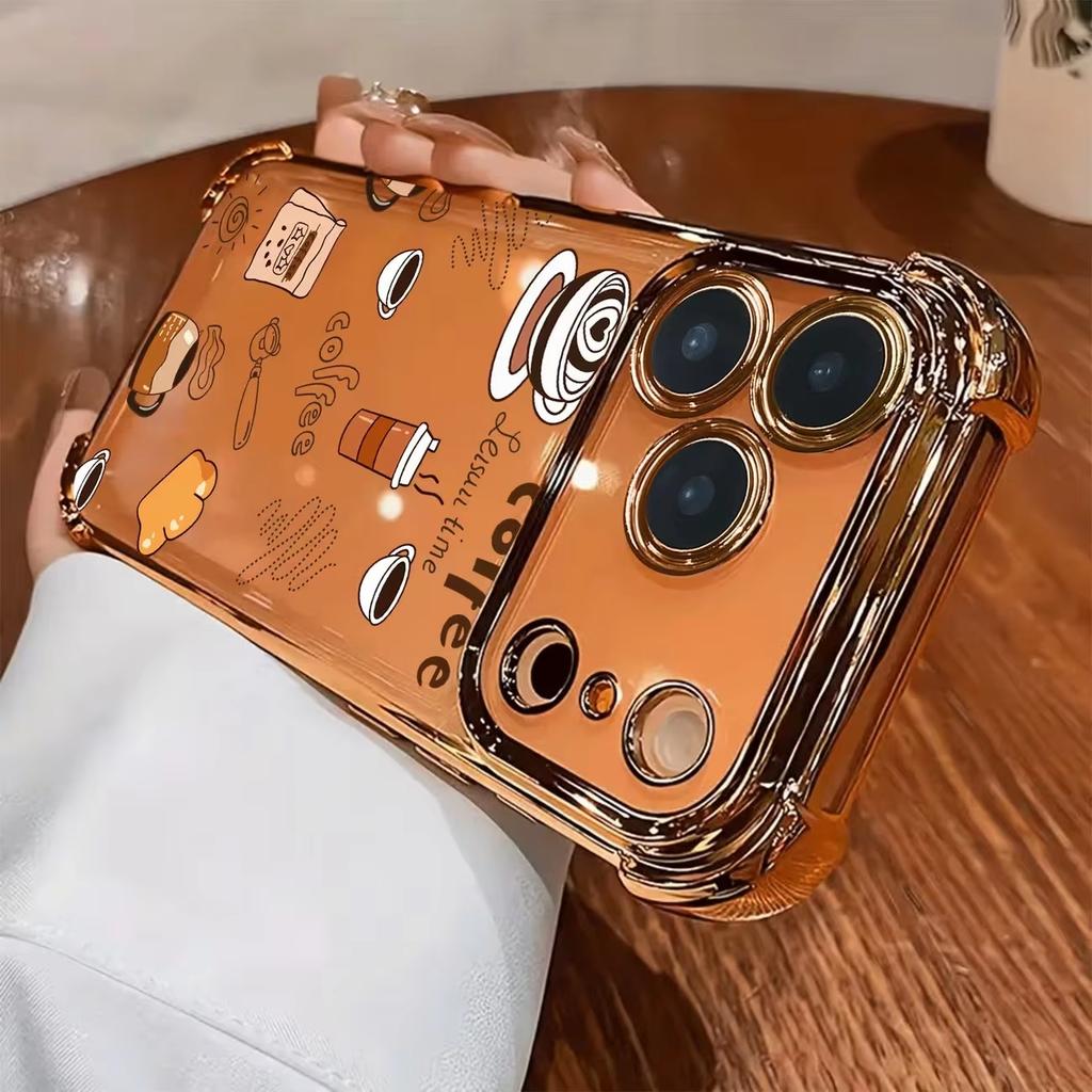 Coffee Afternoon Tea Pattern Phone Case For iPhone 17 Pro Air 16 15 14 13 12 11 Pro Max Plus Shockproof Soft Clear Plating Cover