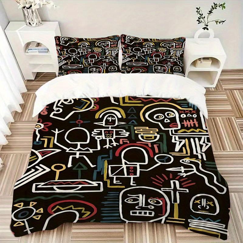 3Pcs Abstract Art Print Printed Bedding Set, Breathable And Soft, Machine Washable, Christmas Gift, Suitable for Bedroom Decoration, 15169