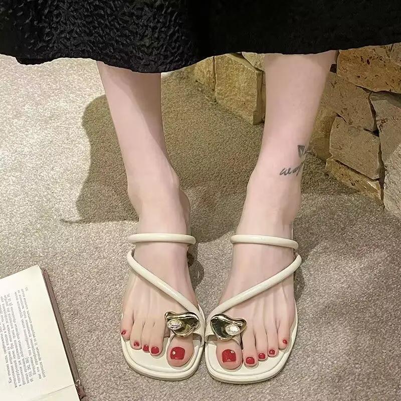 Fashion Slides Medium Heel Black Shoes On Promotion Summer Footwear Chic Elegant Women's Slippers and Ladies Sandals 2025 Trend H Sandal