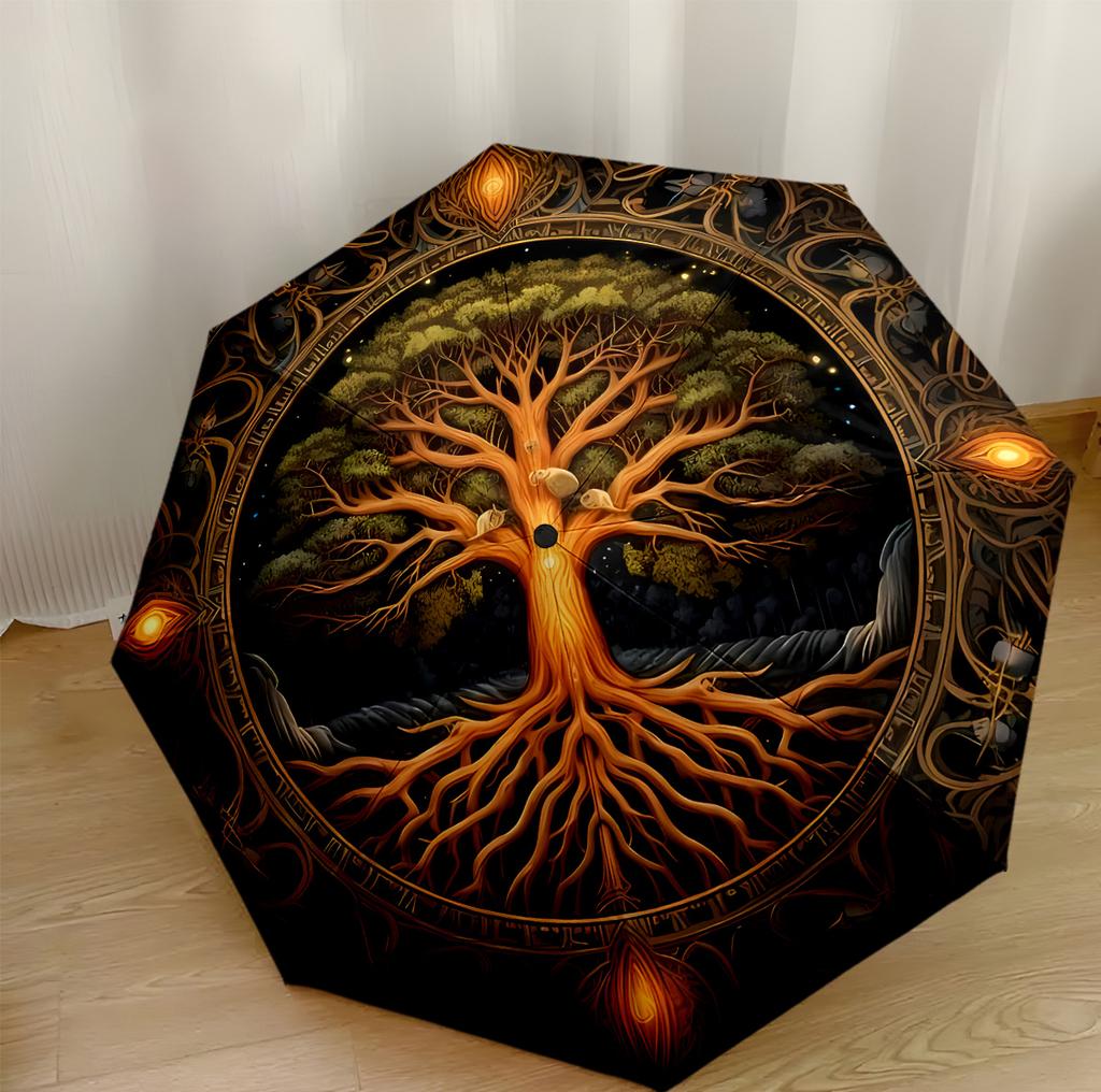 Tree Of Life Mandala Outdoor Automatic Umbrella Folding Umbrella with 8 Ribs Durable Plastic & Iron All-Season Travel Stylish Accessory