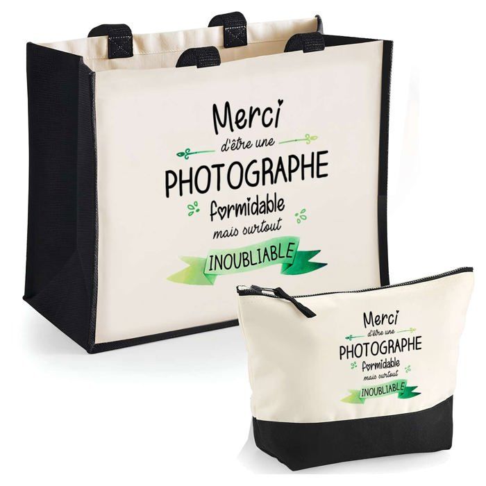 Tote bag - PLANETEE - Duo cabas jute et trousse (Merci Photographe Inoubliable) - Jute & coton - 33 x 42 cm - Fabrication française