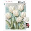Unique 5D Framed Pearl Painting Kit with White Tulip Flowers Sparkling Bead Art Canvas DIY Handmade Craft for Living Room Decor Wall Art
