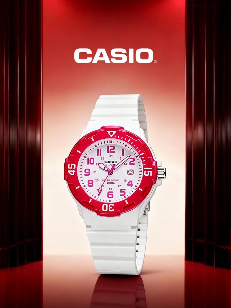 Casio Women's Quartz Watch with Silicone Strap and Red/White Dial LRW-200H-4B