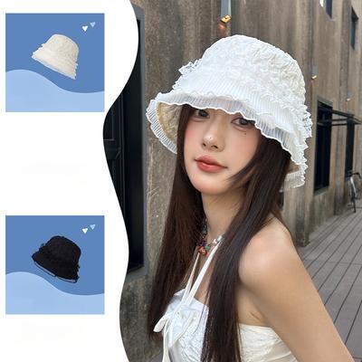Summer Fisherman Hat Fresh Ruffle Leaf-Lying Hollow Fisherman Hat Beach Sunscreen Hood Girl Trendy
