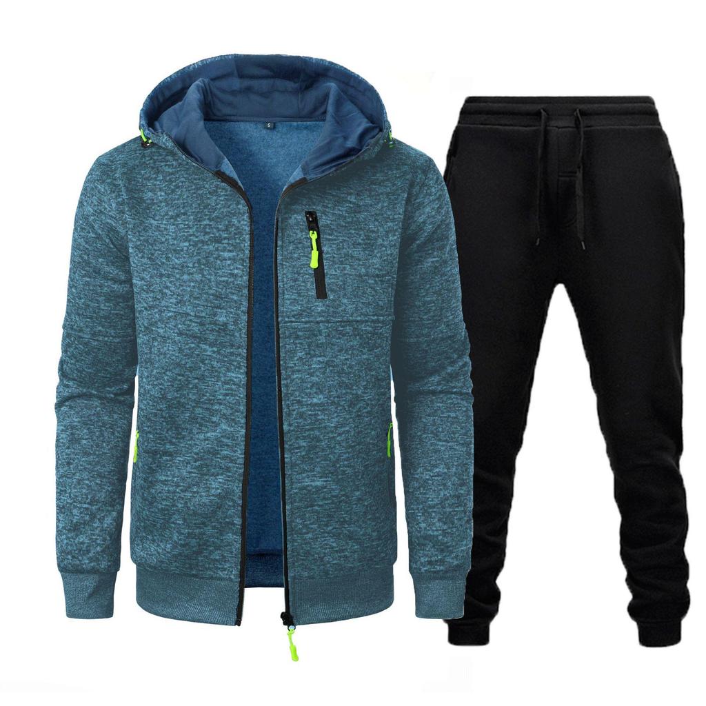 Men's Casual Jacquard Knit Hoodie & Cardigan Set