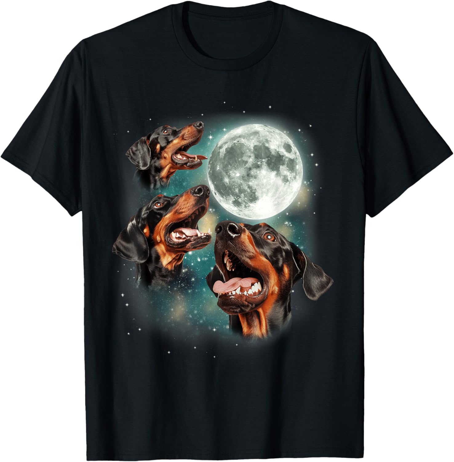 

Three Doberman Howling Moon Graphic Tee Men Casual Breathable Short Sleeve T-Shirt 4XL