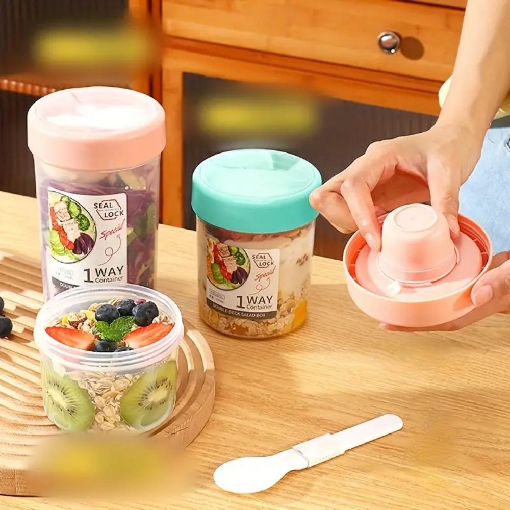 1L Portable Breakfast Cups Oatmeal Cereal Nut Yogurt Salad Cup Container Set with Fork School Lunch Box Food Storage Bento Box